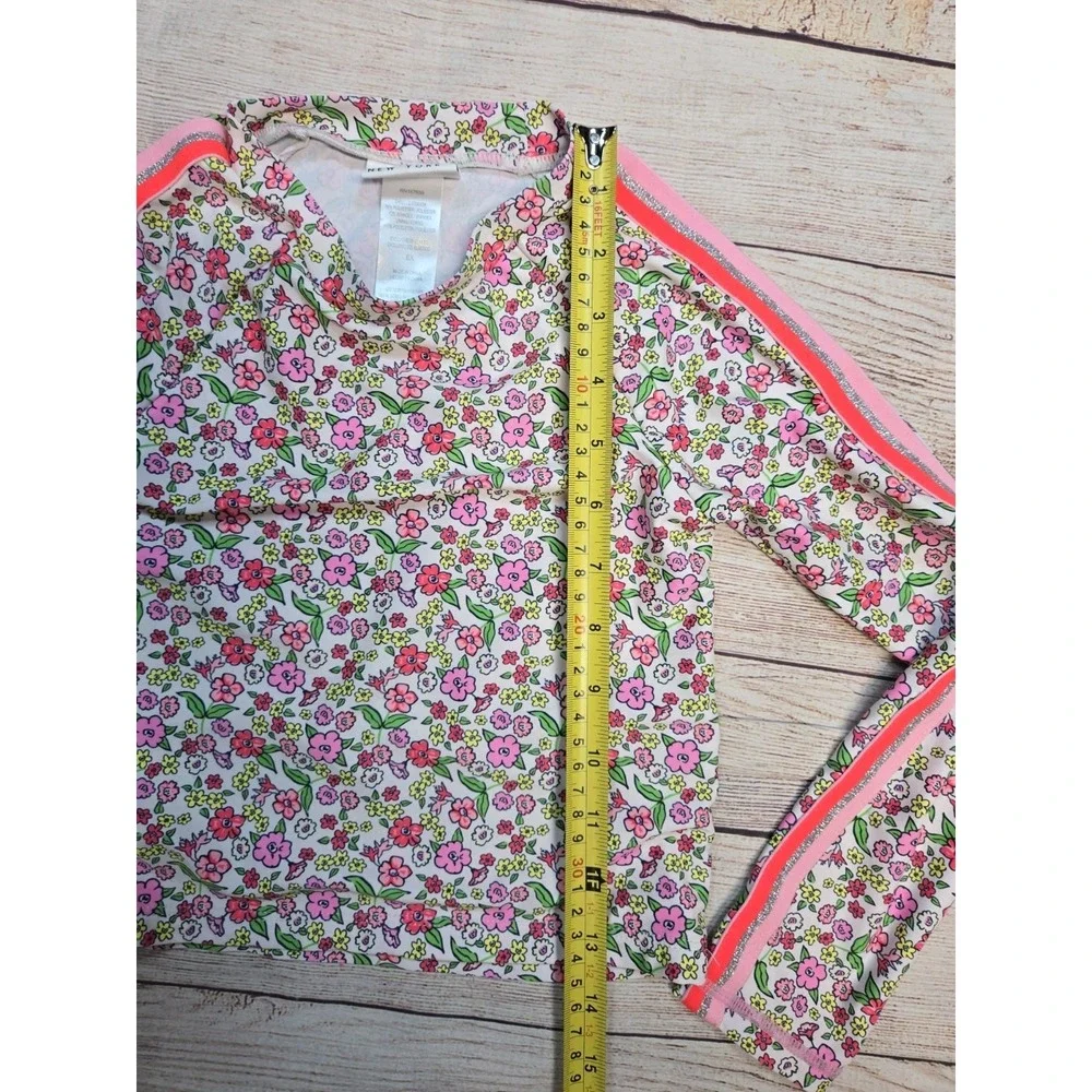 Nicole Miller New York Girl's Floral  Print RashGuard Swim Top Size 6X Pink